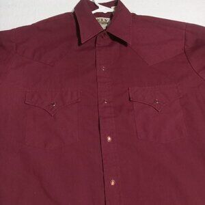 Ely Cattleman Maroon Dark Red Button Down LS Western Shirt Pearlized Snaps SZ M